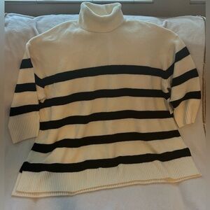 Nine West Black and Cream Striped Turtleneck Sweater